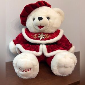 Vintage Christmas white bear plush • Snowflake Teddy Christmas 2000